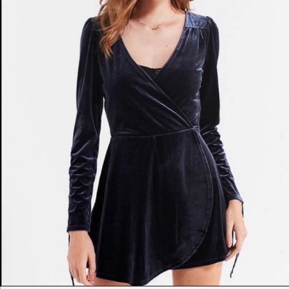 Urban Outfitters blue velvet long sleeved romper